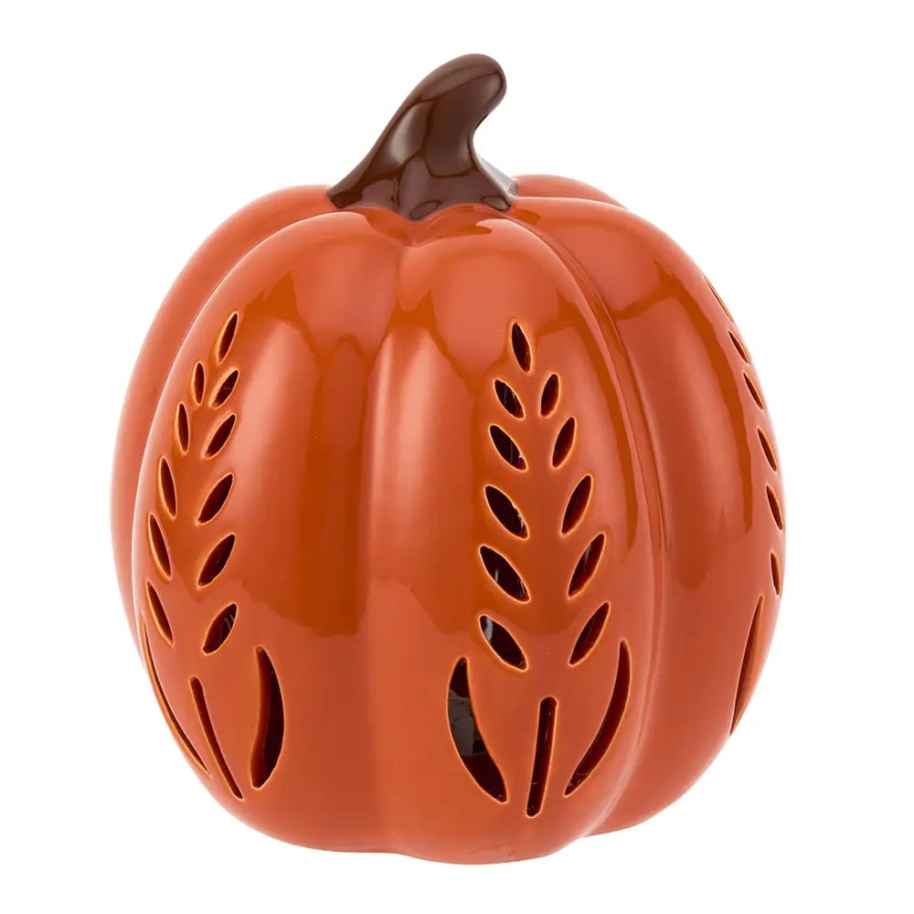 Orange LED Ceramic Pumpkin with Decorative Cutouts