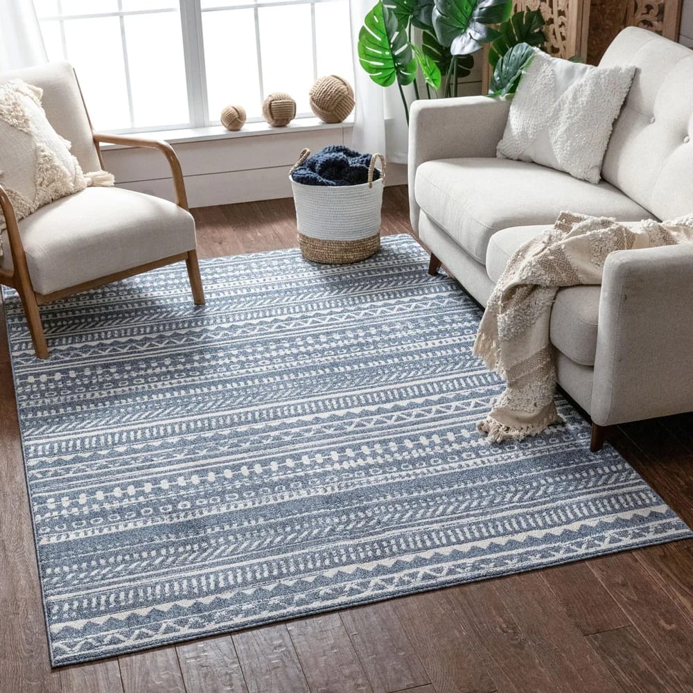 Well Woven 7'10" x 10'6" Verona Easton Modern Geometric Area Rug, Blue/Ivory