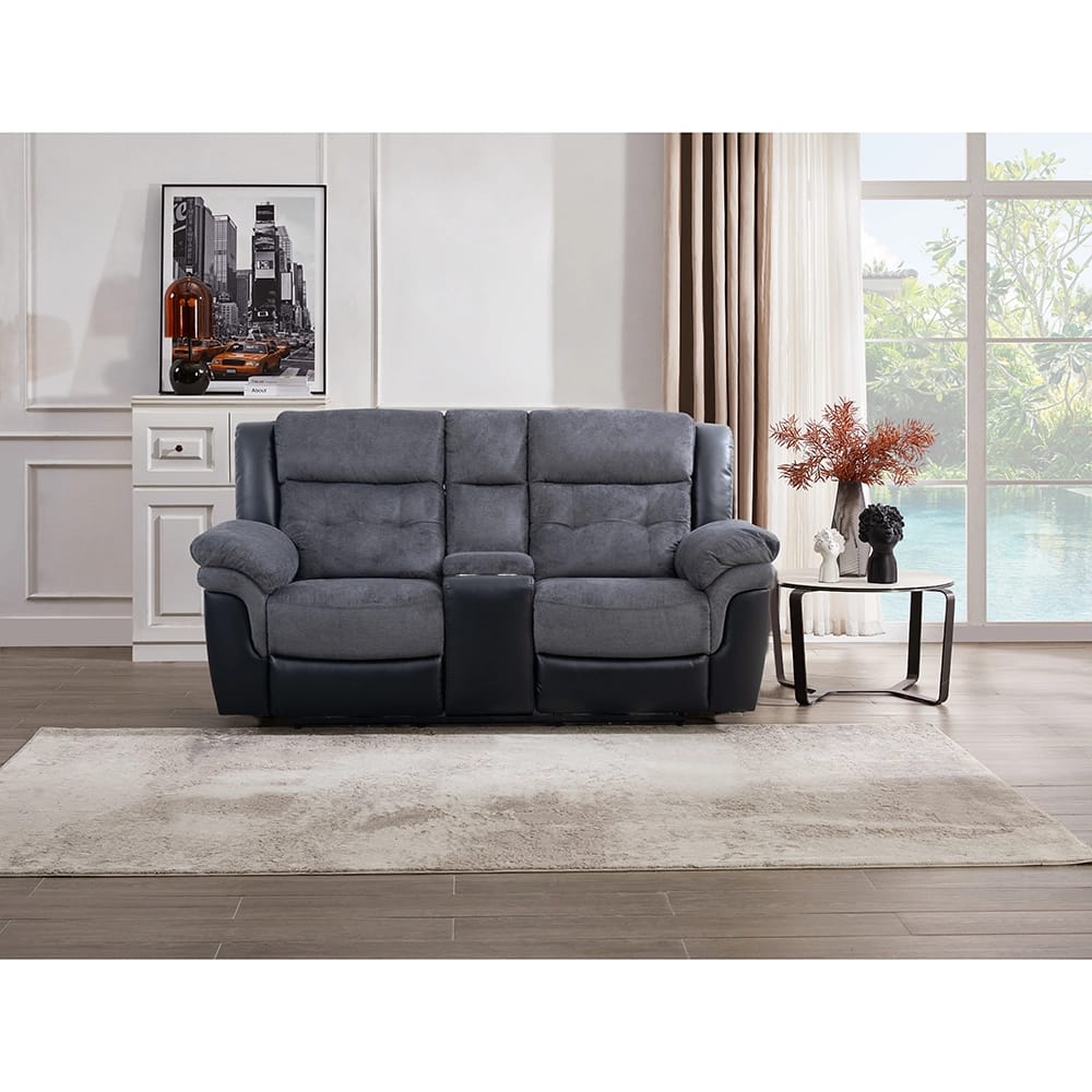 Two Tone Fabric Power Recliner Loveseat, Gray/Black