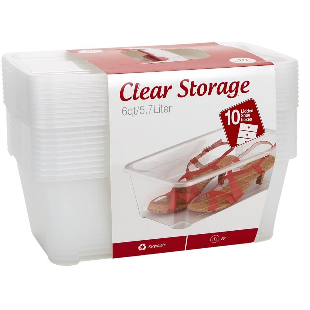 Clear Storage 6 Qt Shoe Boxes with Lids, 10 Count