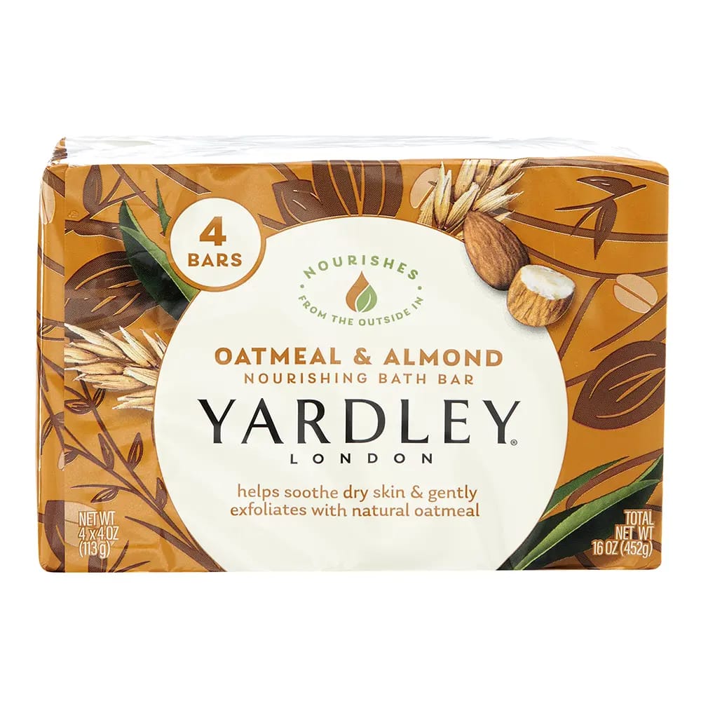 Yardley London Oatmeal & Almond Bar Soap, 4 Count