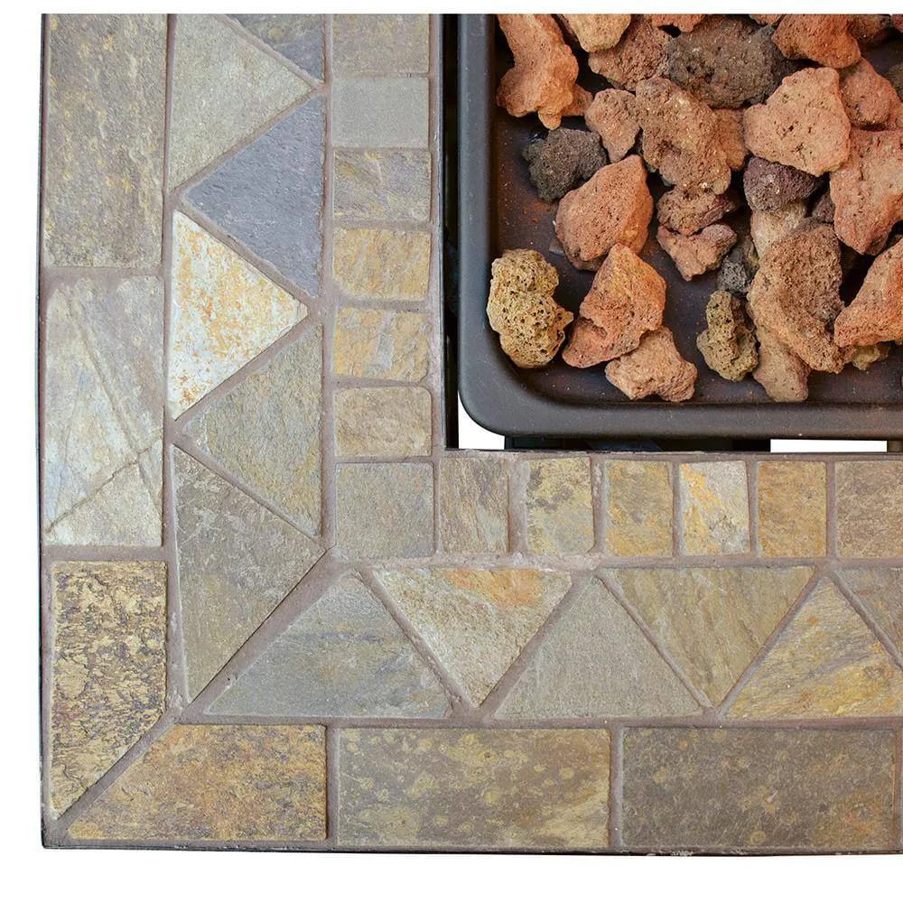 Endless Summer 30" Steel Frame Slate Tile Mantel Gas Fire Pit, 30,000 BTU