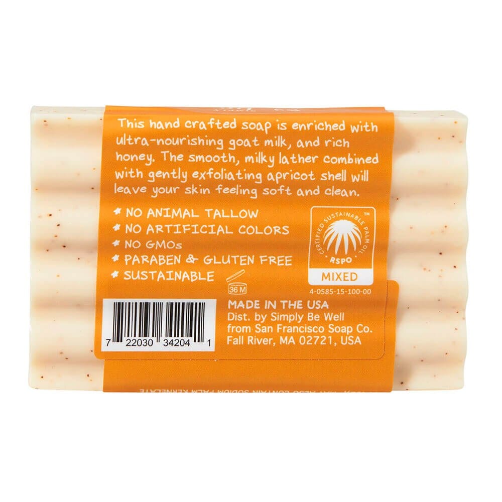 Simply Be Well Honey Scented Goat Milk Bar Soap with Exfoliating Apricot Shell, 4 oz