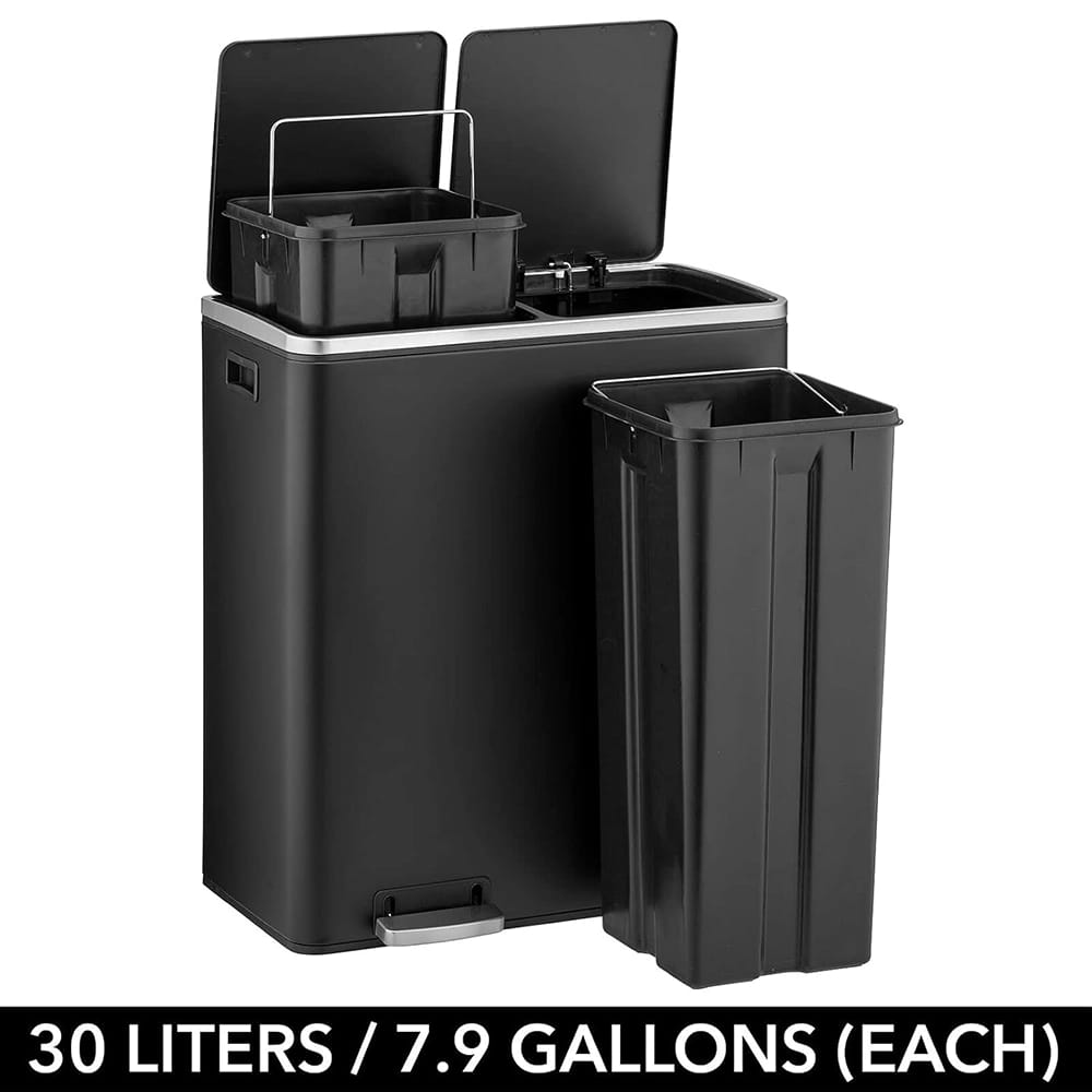 mDesign 60 L Double Trash Can, Black