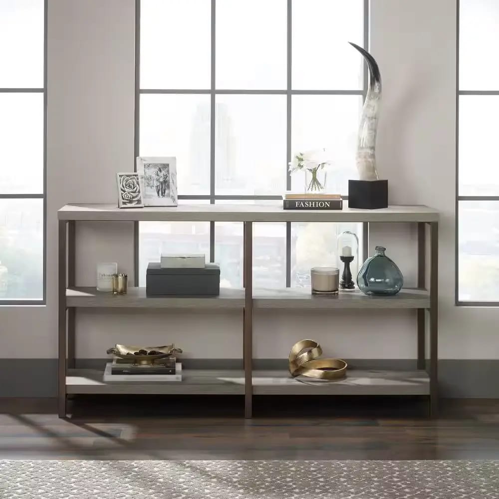 Sauder Manhattan Gate Console Table with Storage, Mystic Oak Finish