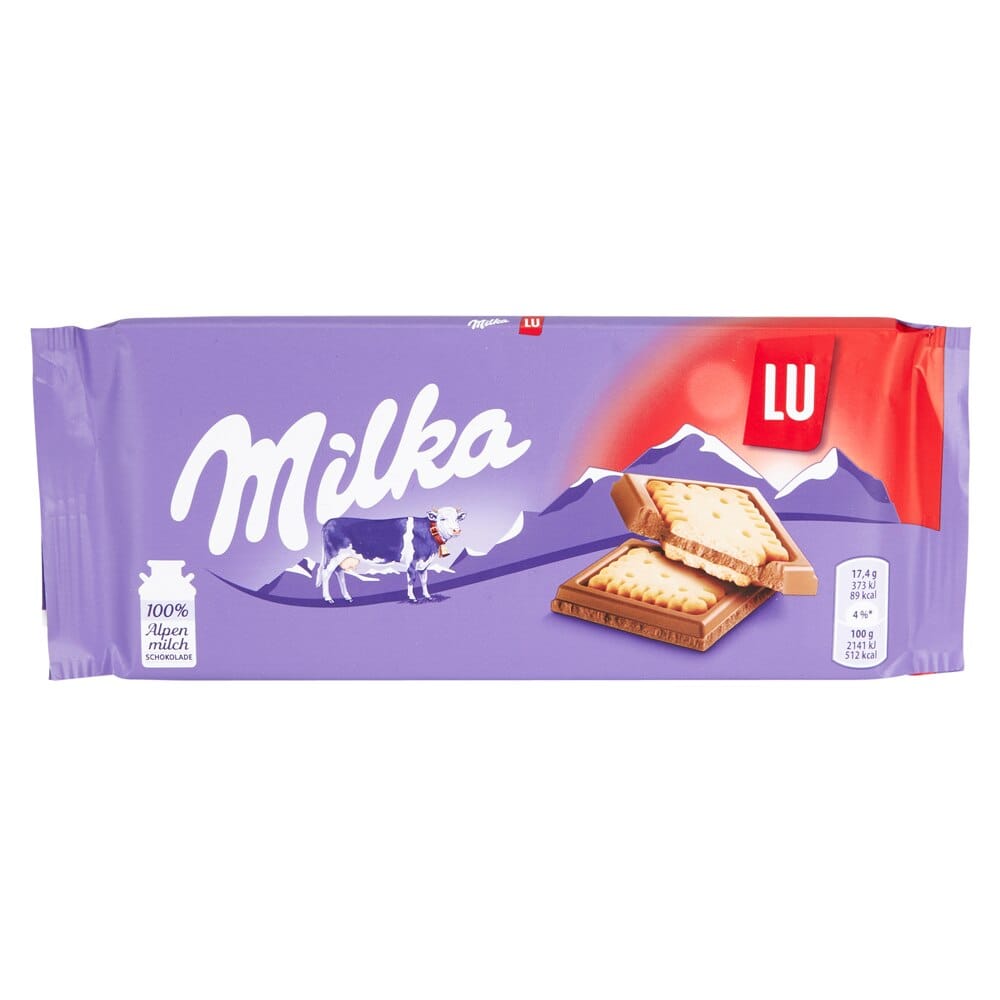 Milka German Lu Alpine Chocolate with Biscuit Pieces, 3 oz