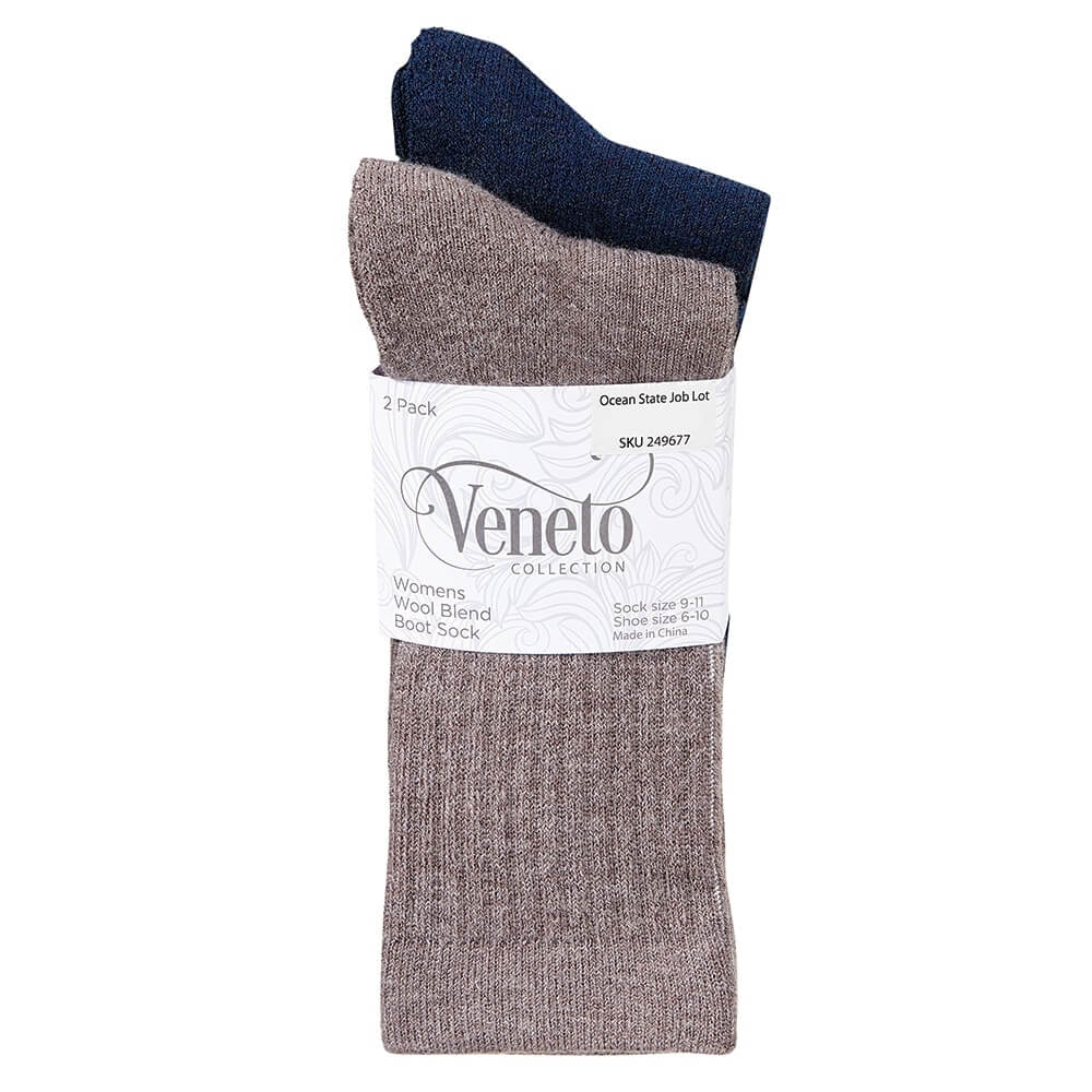 Veneto Women's Wool Blend Boot Socks, 2 Pack