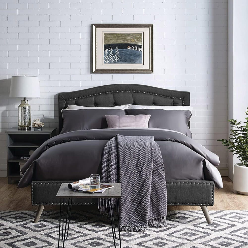 Classic Brands Coventry Diamond Tufted Upholstered King Bed Frame, Charcoal