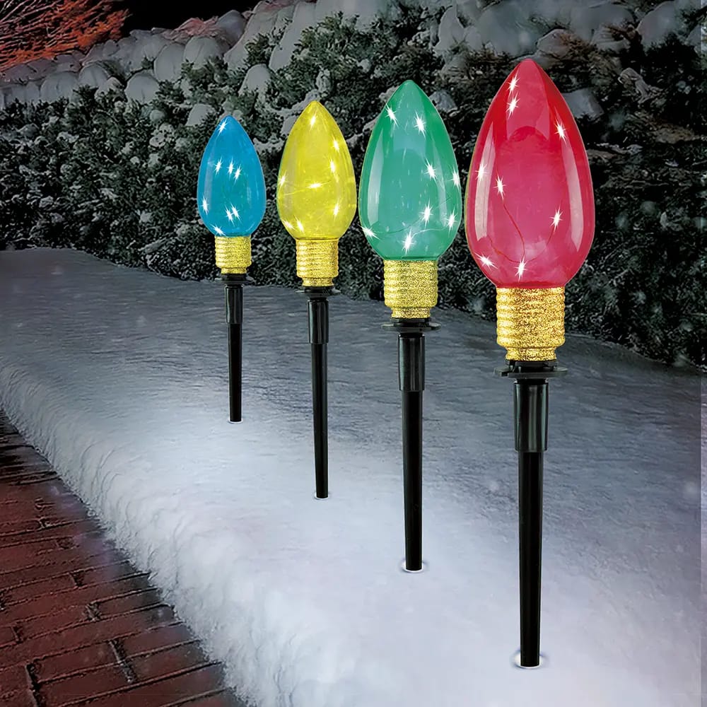 X'mas Solar Pathway LED Lights, 4pk.