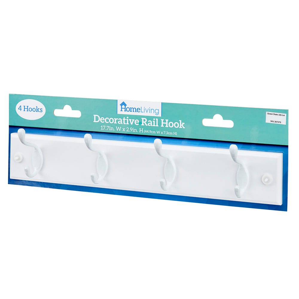 HomeLiving 4-Hook Decorative Rail Hooks, White