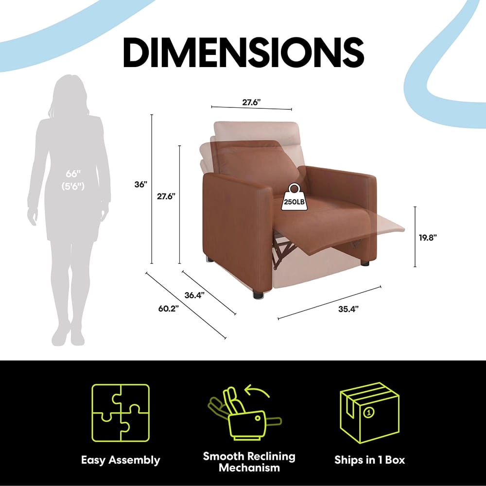 Upholstered Power Recliner Chair, Light Brown Faux Leather