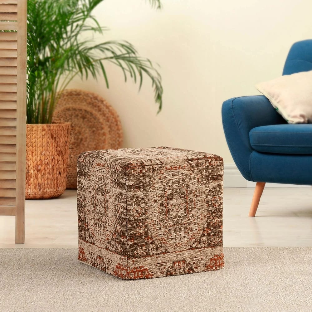 Albany Living Upholstered Square Ottoman, Brown