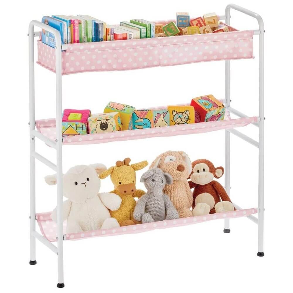 mDesign 3-Tier Kids Toy Box Storage Cart, Pink/White Polka Dot