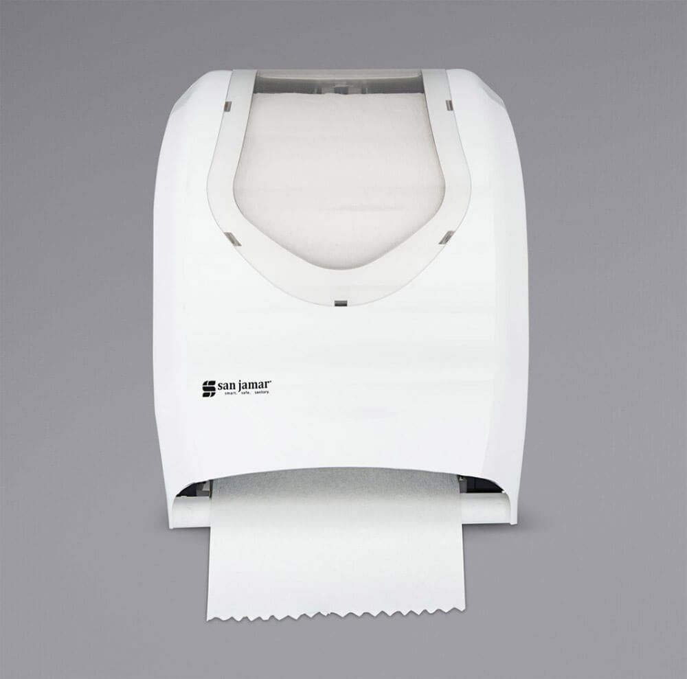 San Jamar Tear-N-Dry Summit Hands-Free Roll Towel Dispenser, White/Clear
