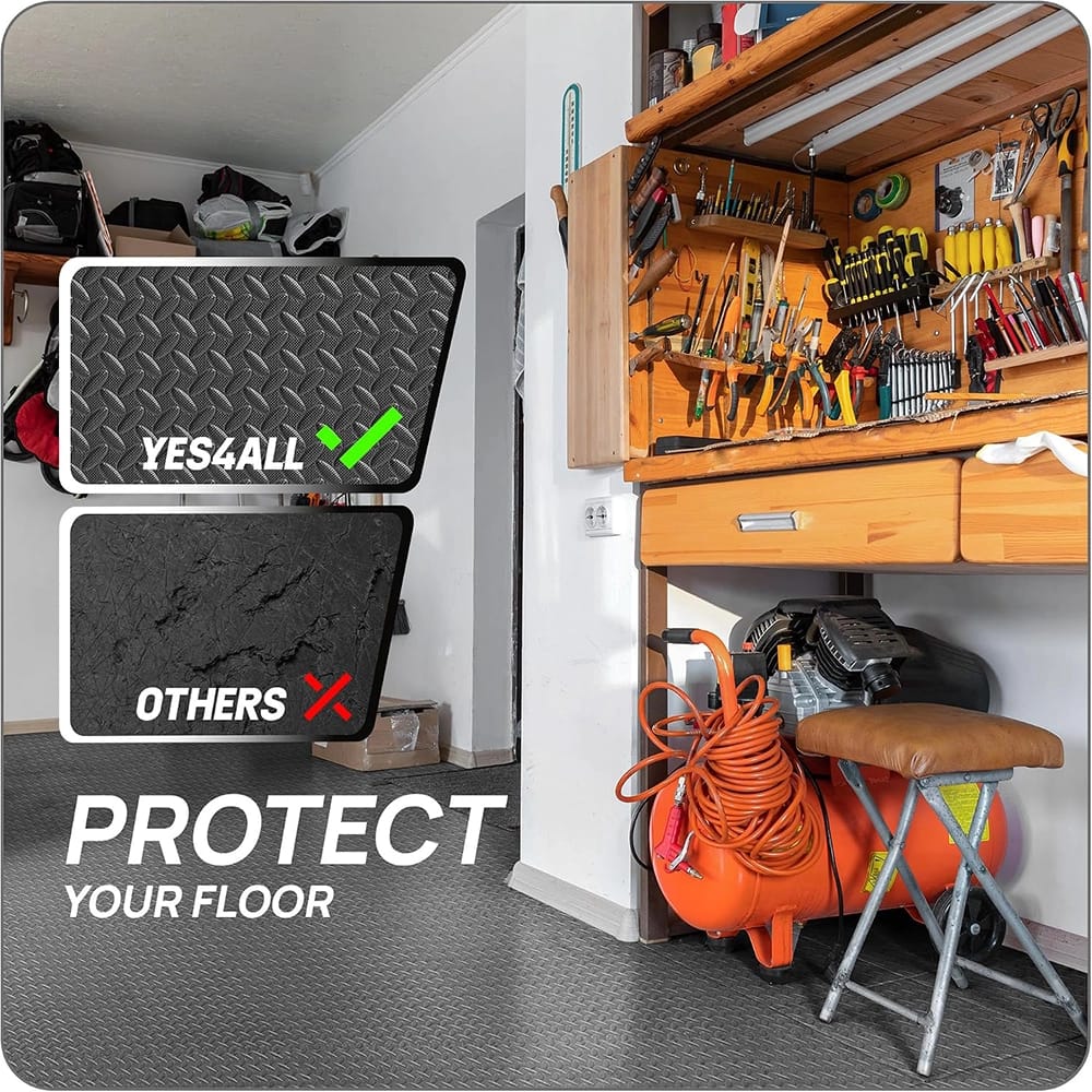 Yes4All EVA Interlocking Foam Floor Tiles with Border, Gray, 120 sq ft