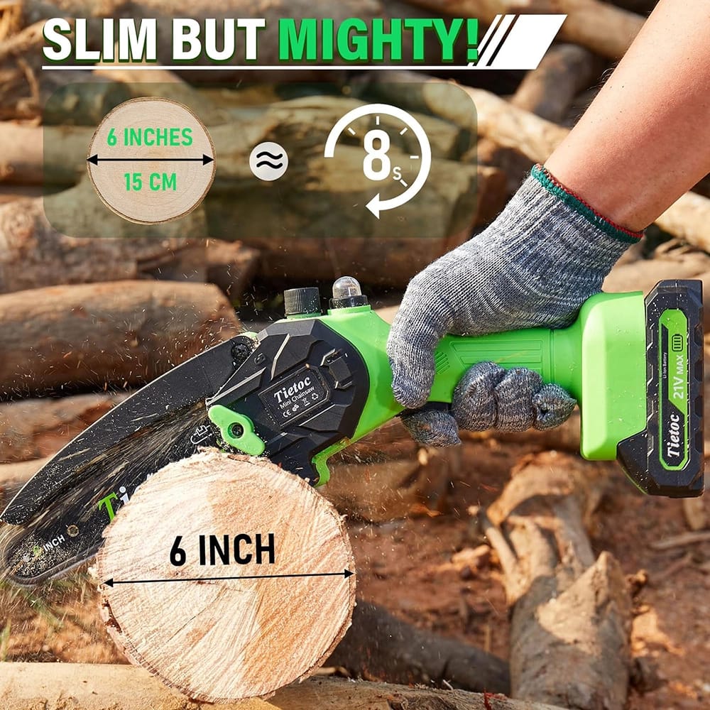 Tietoc 6" Mini Chainsaw, 1 Battery, Green