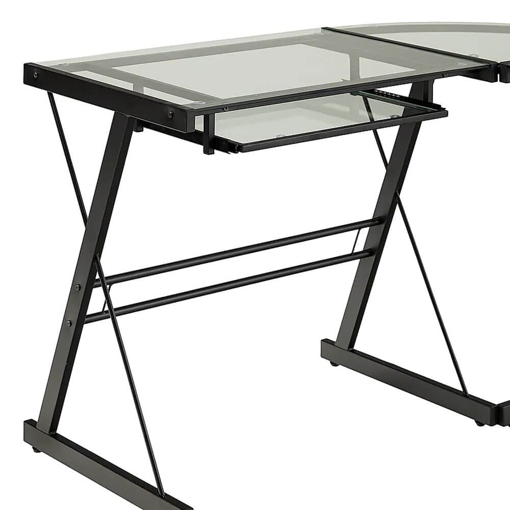 Walker Edison L-Shaped Modern Glass Corner Computer Desk, Black/Clear