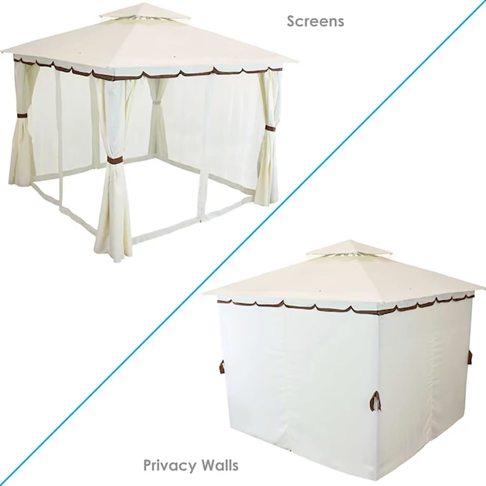 Sunnydaze 9.2' x 9.2' Soft Top Patio Gazebo with Screens and Privacy Walls, Cream