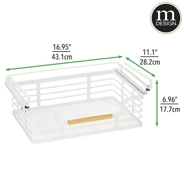 mDesign Metal Under Shelf Basket, White/Natural, 2 Pack