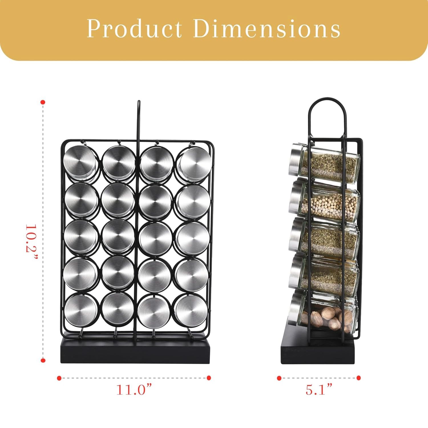 2LB Depot 5-Tier Spice Rack Organizer, Black/Black