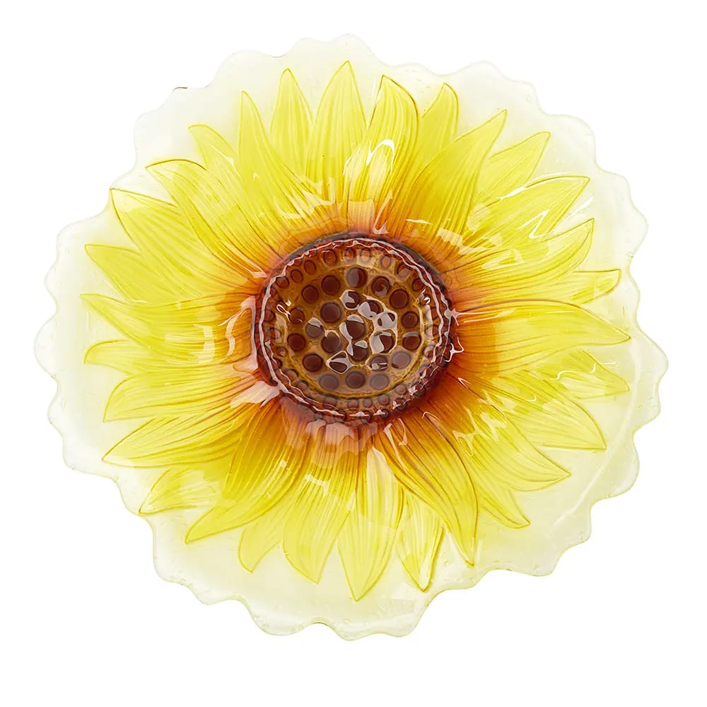 Glass Flower Bird Bath, Yellow, 16"