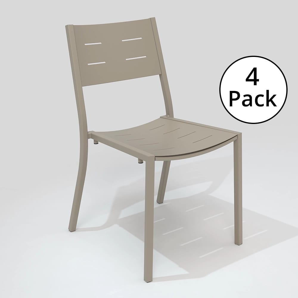 Maiori Full Aluminum Impression Stackable Patio Dining Side Chair, Light Taupe, 4 Pack