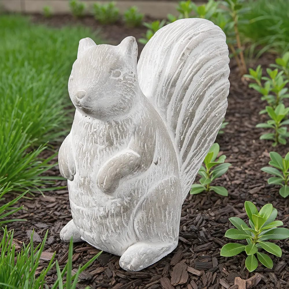 Standing Squirrel Concrete Statue, White