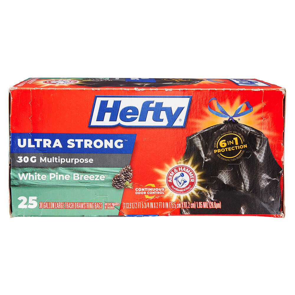 Hefty Ultra Strong Multipurpose White Pine Breeze 30 Gallon Trash Bags, 25 Count