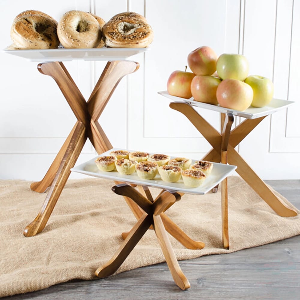 TableCraft Fold-A-Way Riser Set, Acacia, 3 Pack