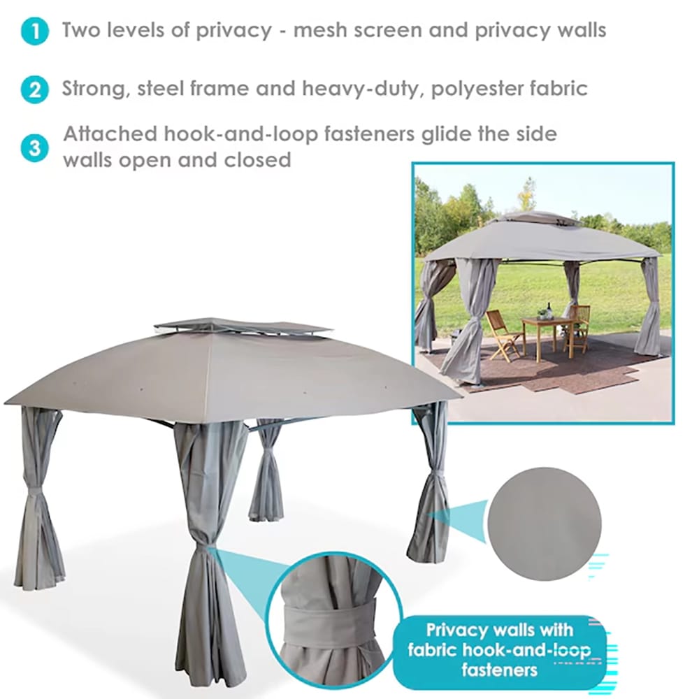 Sunnydaze 10' x 13' Soft Top Patio Gazebo with Screens and Privacy Walls, Gray