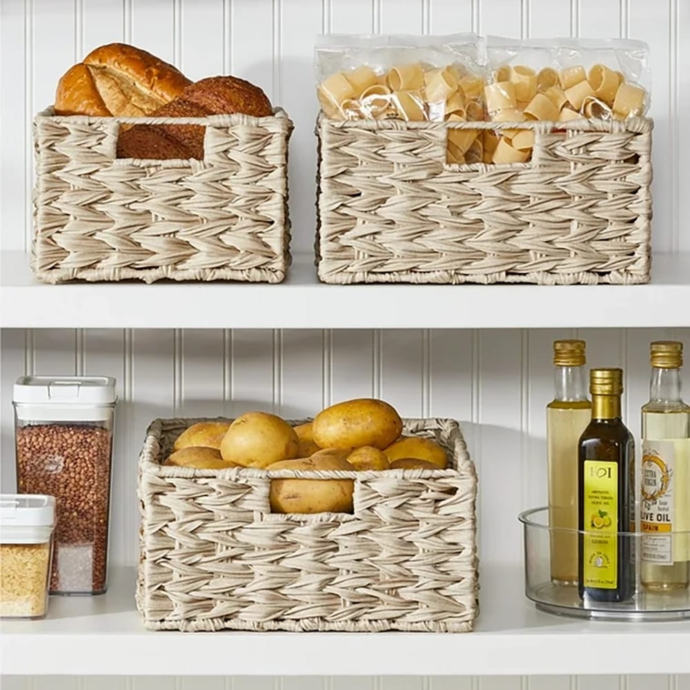 mDesign Woven Pantry Storage Basket Box, Cream, 3 Pack
