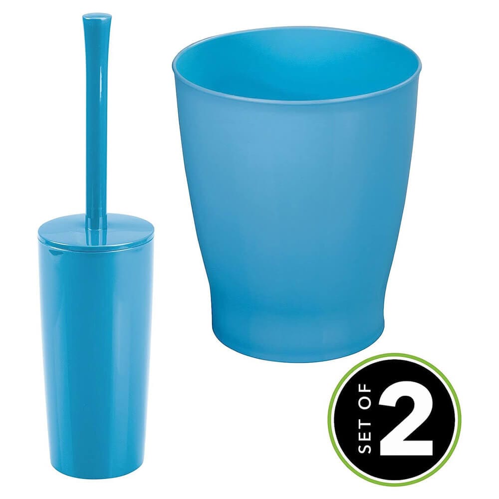 mDesign Compact Toilet Brush/Round Waste Can Combination Set, Cornflower Blue