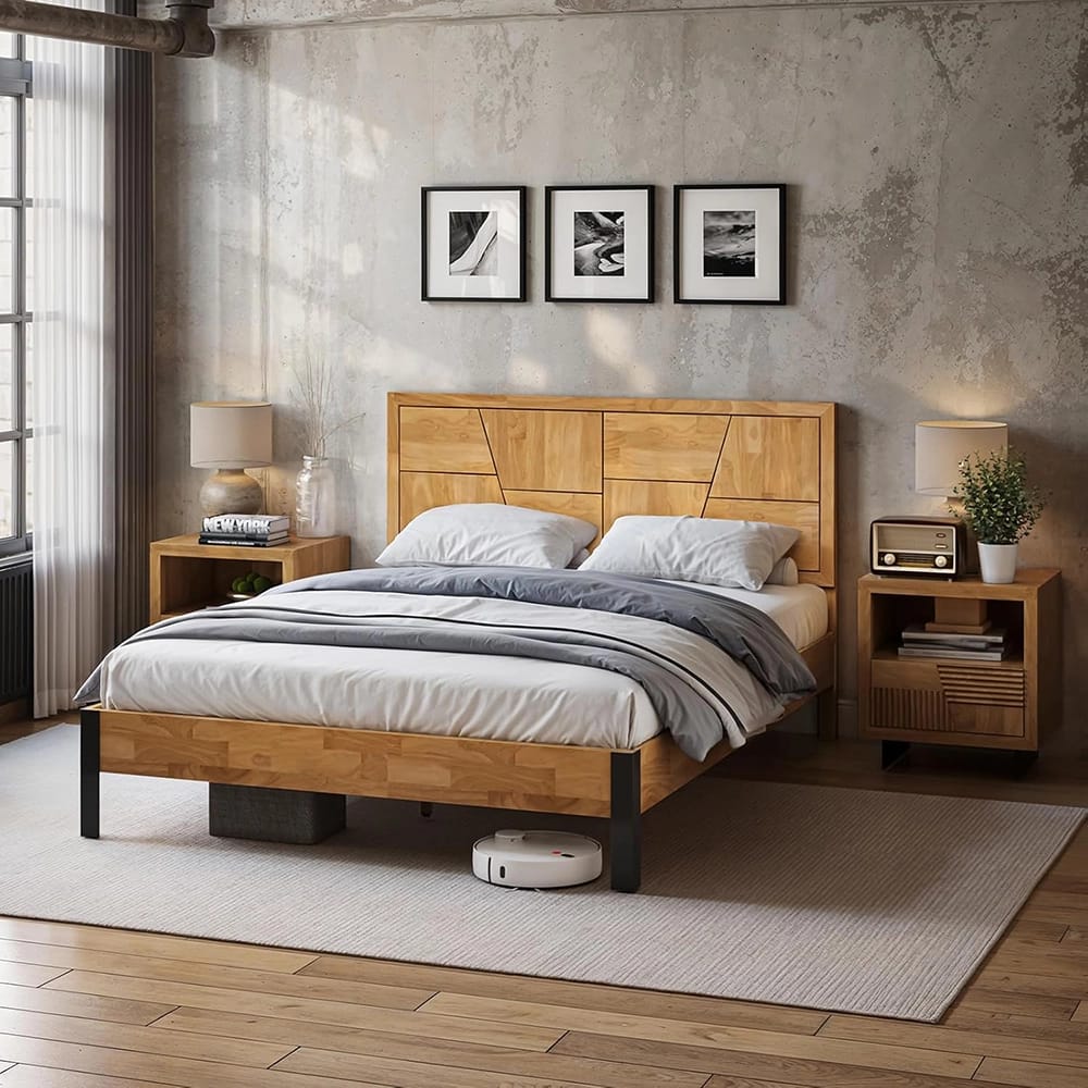 Bme Trapeze King Bed Frame, Teak Brown