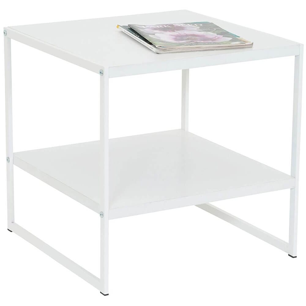 Household Essentials Jamestown Collection Mid-Century Square Side Table with Shelf, White