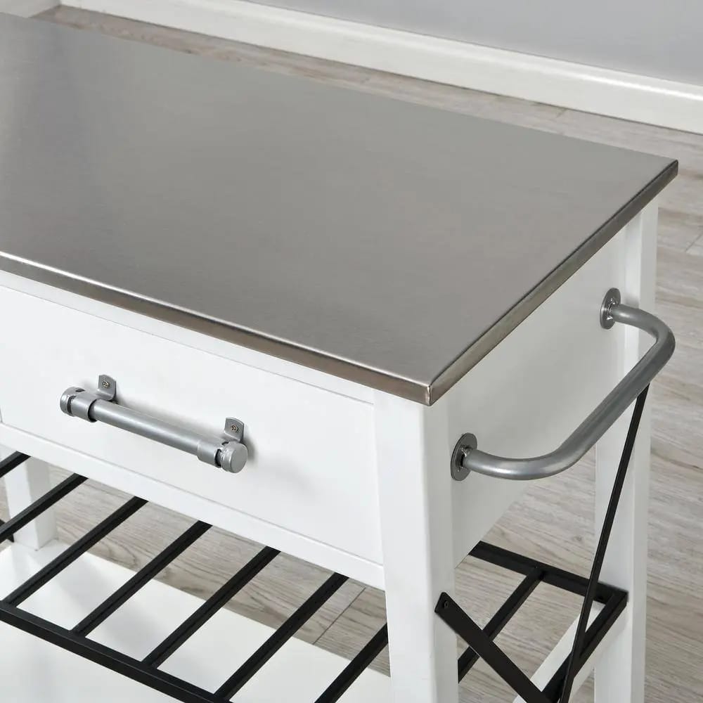 FirsTime & Co. Aurora Farmhouse Rolling Kitchen Cart with Stainless Steel Top, White