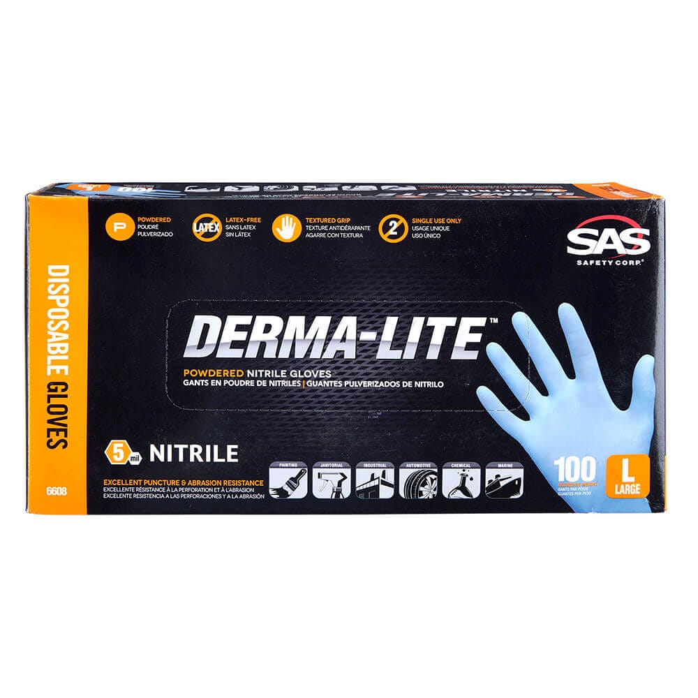 Derma-Lite Powdered Nitrile Disposable Large Gloves, 100 Count