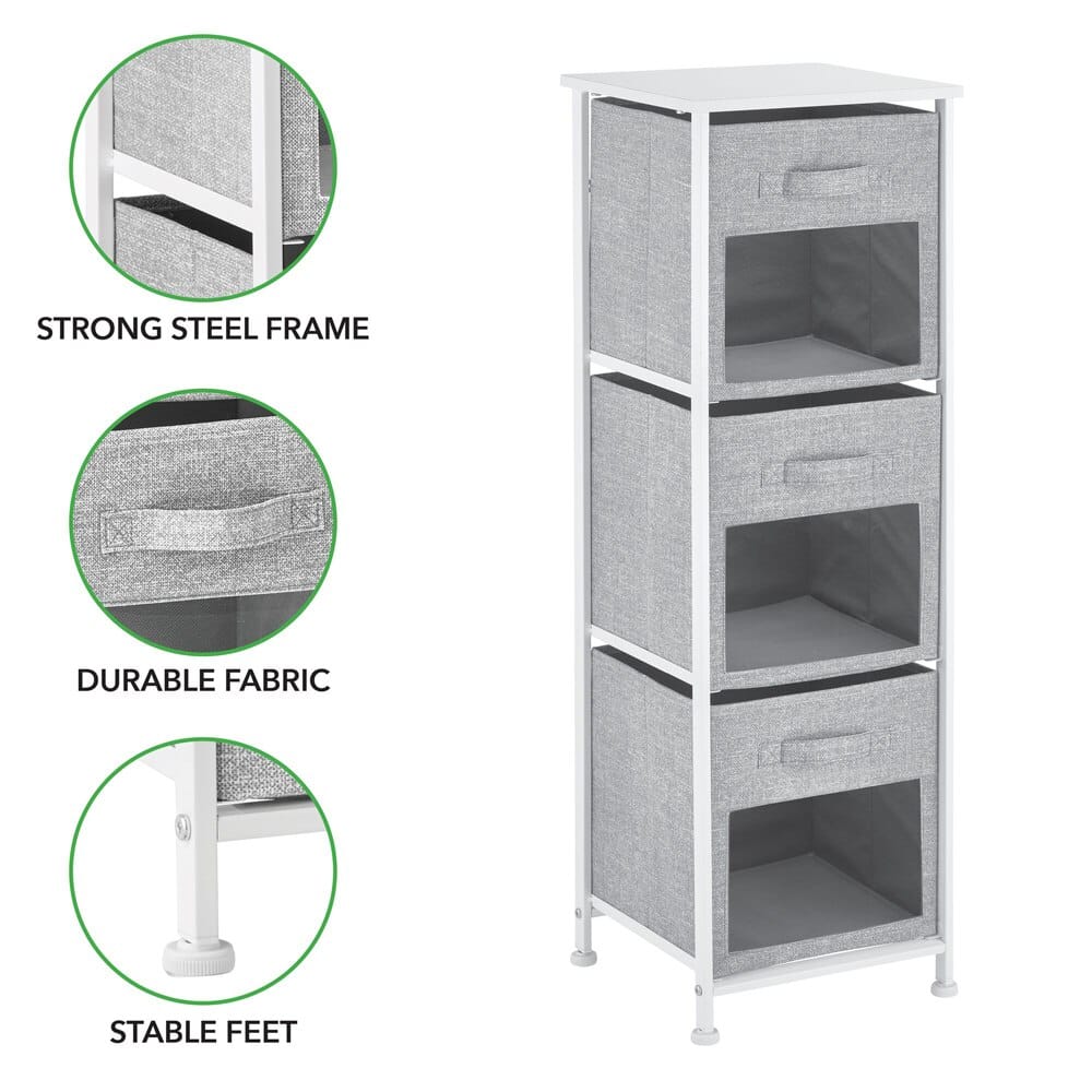 mDesign Clear Front 3-Drawer Storage Tower, Gray