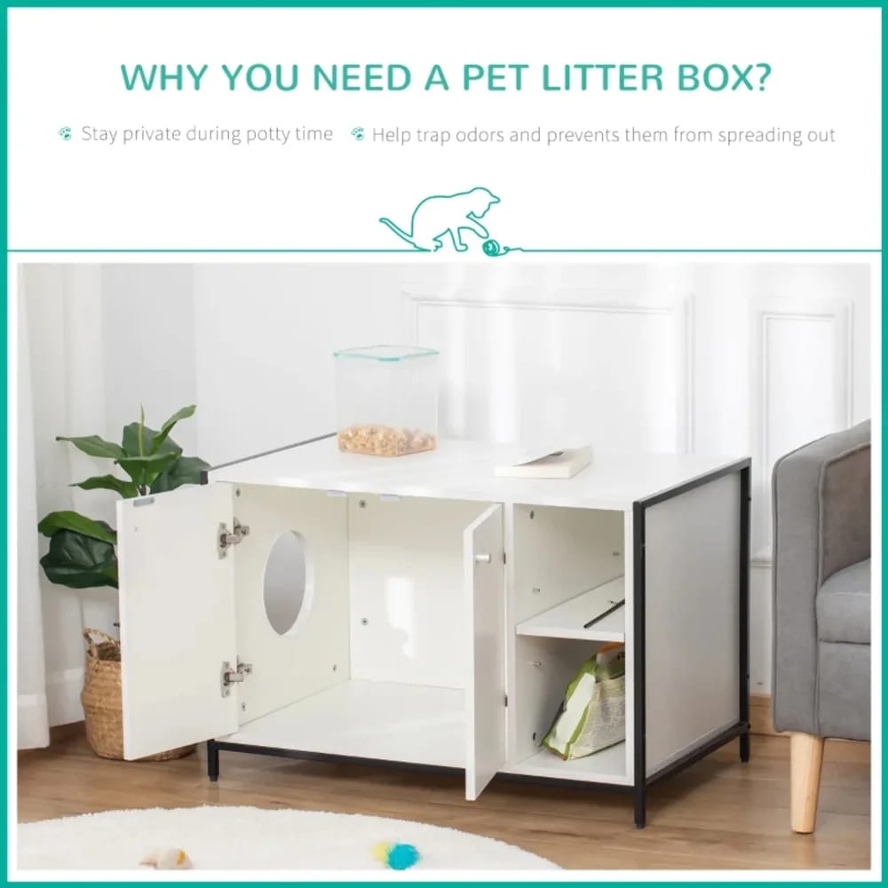 PawHut Hidden Cat Litter Box Enclosure, White