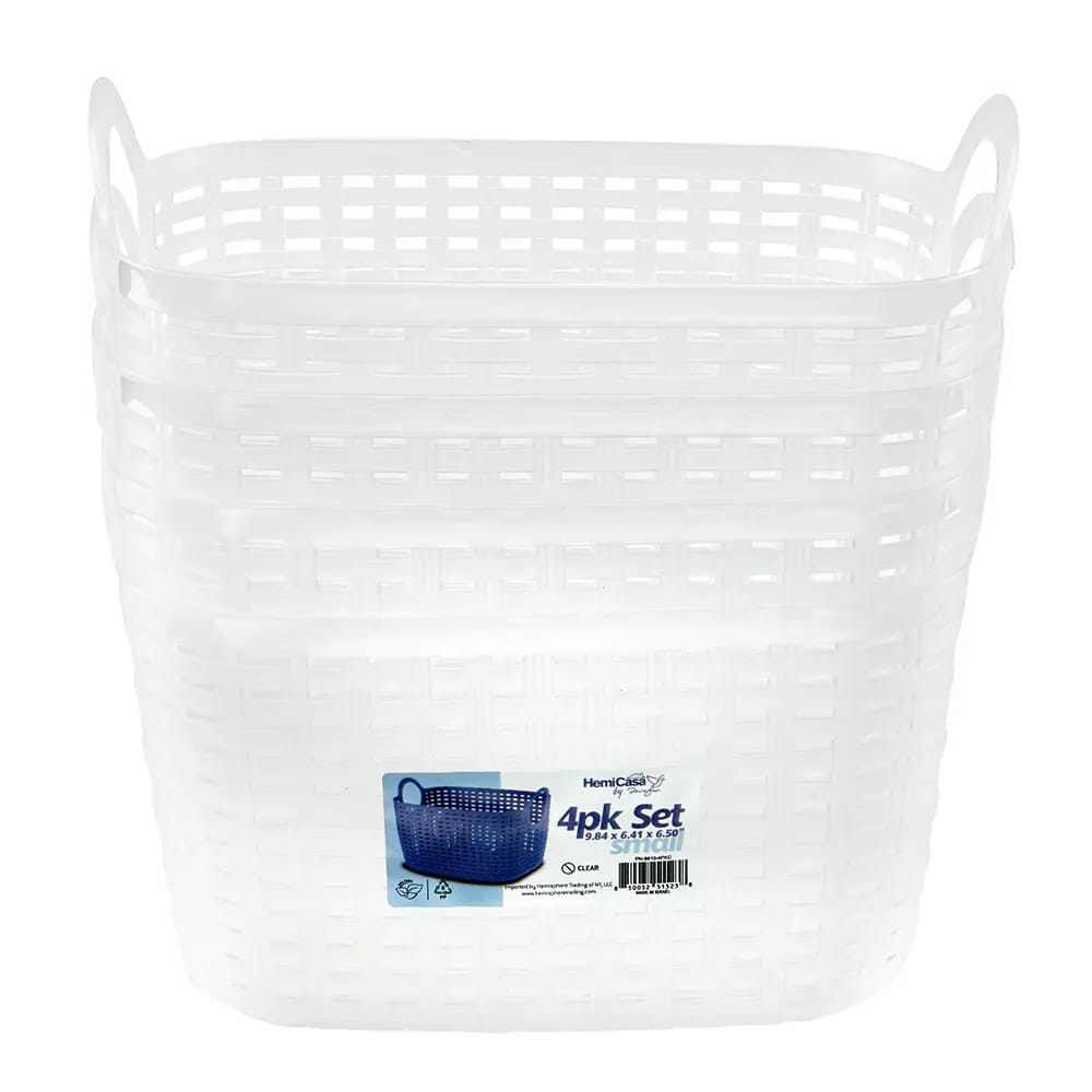 Hemi Casa Plastic Storage Baskets with Handles, 4 Count