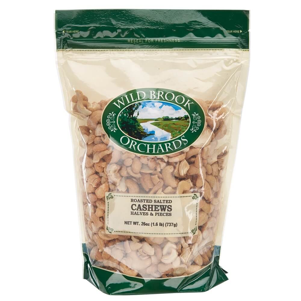 Wild Brook Orchards Roasted Salted Cashews Halves and Pieces, 26 oz