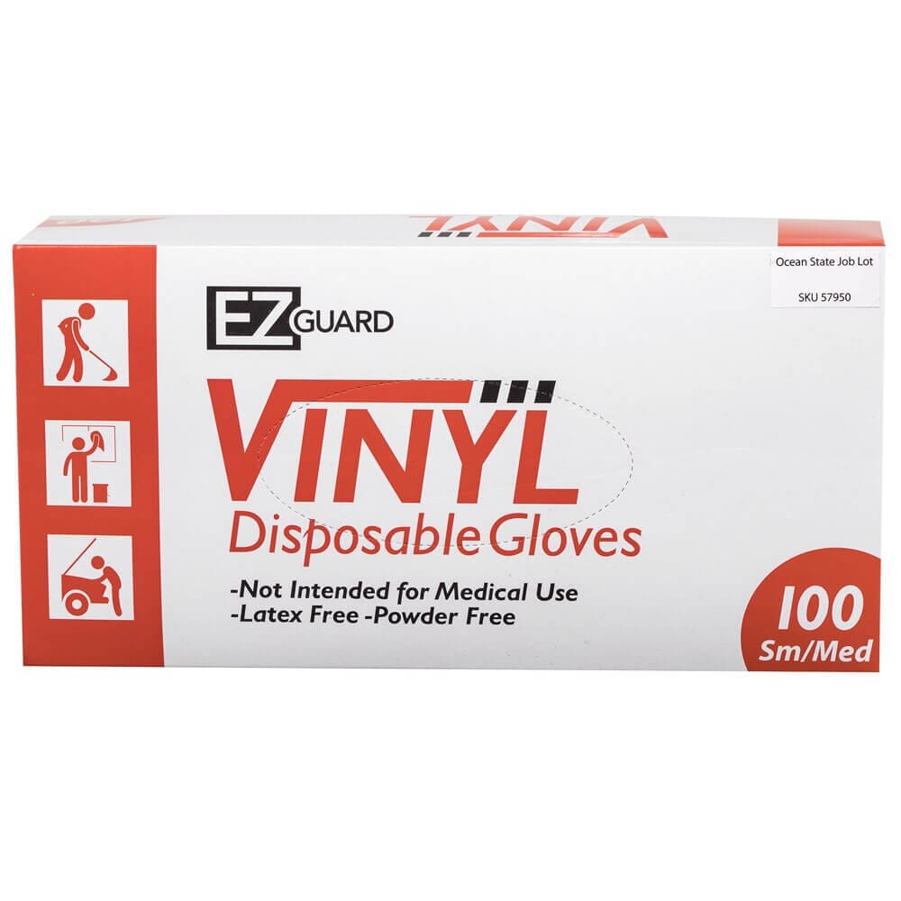 EZ Guard Powder and Latex Free Small/Medium Vinyl Glove, 100 Count