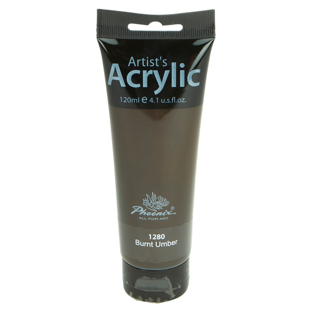 Phoenix Artist's Acrylic Paint, Burnt Umber, 120 ml