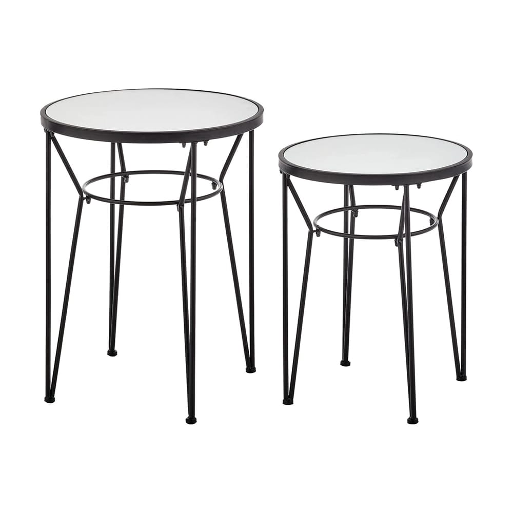 mDesign Round Metal Accent Table with Hairpin Legs, Set of 2, Matte Black