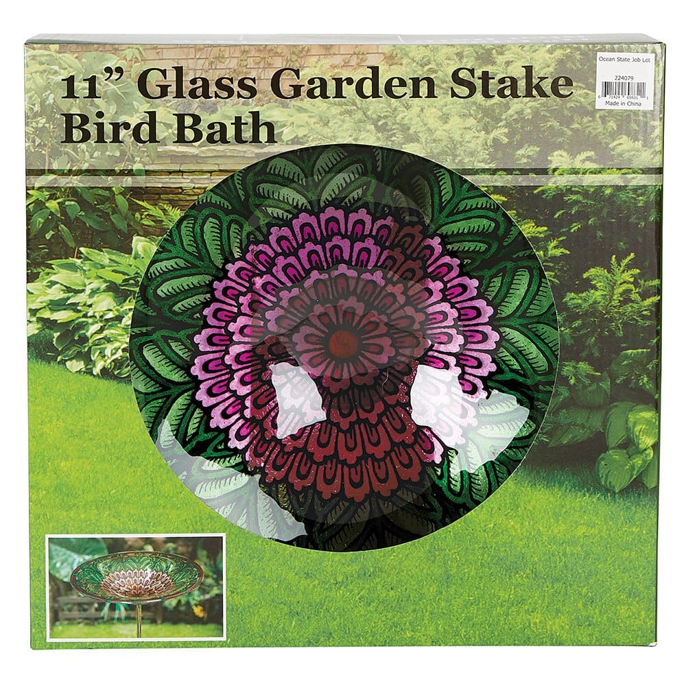 Glass Garden Stake Bird Bath, 11"