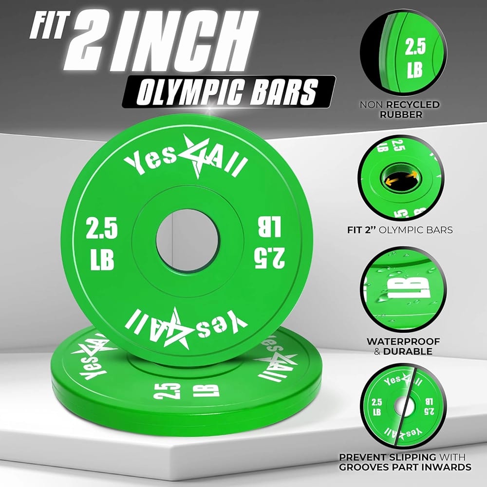 Yes4All Fractional Rubber Weight Plates, Set of 2, Green, 2.5 lb