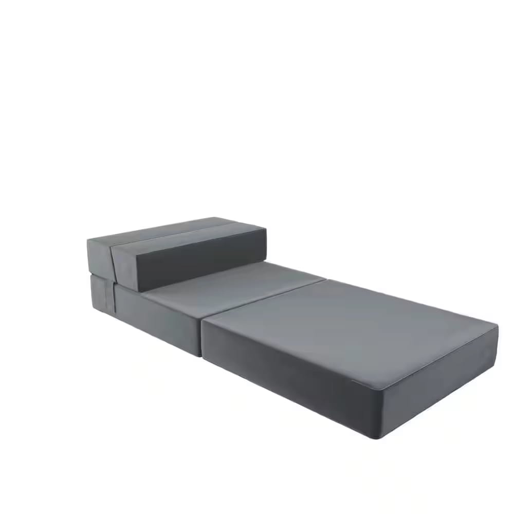 Novogratz Modular Armless Chair and Lounger, Medium Gray Velour