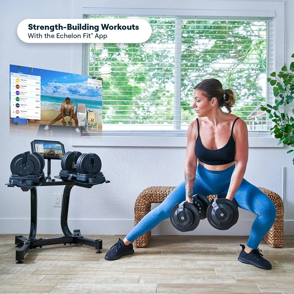 Echelon Adjustable Dumbbells Set with Stand, 7-52.5 lbs