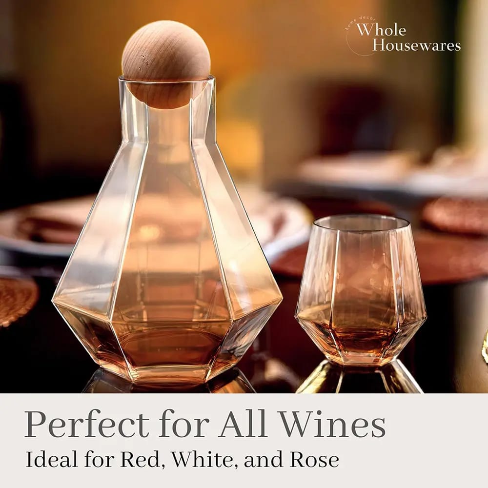 Whole Housewares Diamond Inspired Wine Glasses, Gold, Set of 5