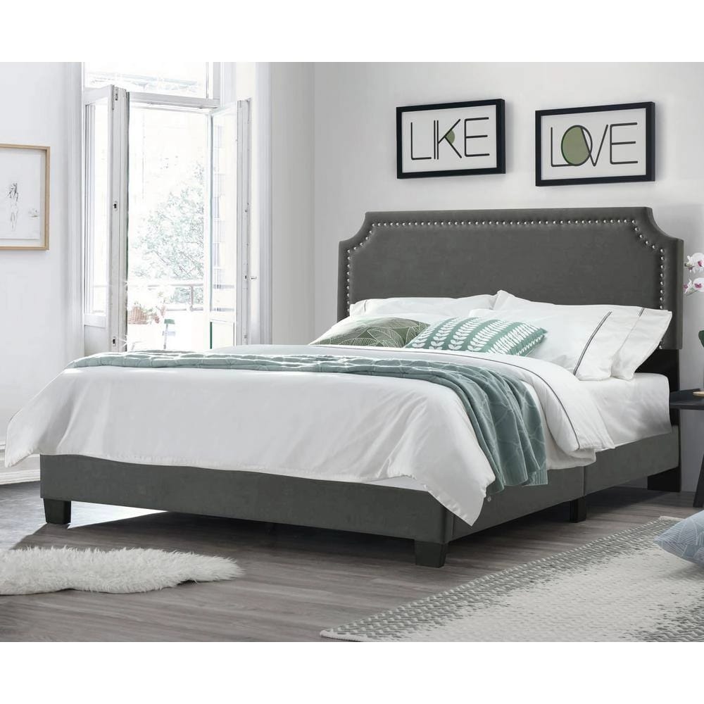 Belle Isle Furniture Regal Velvet Upholstered Bed Frame, Full, Dark Gray