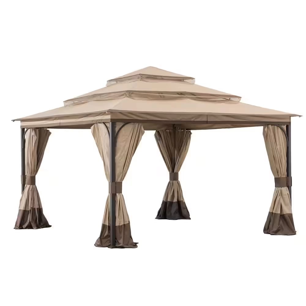 13' x 13' Soft Top Gazebo with Netting and Curtains, Brown